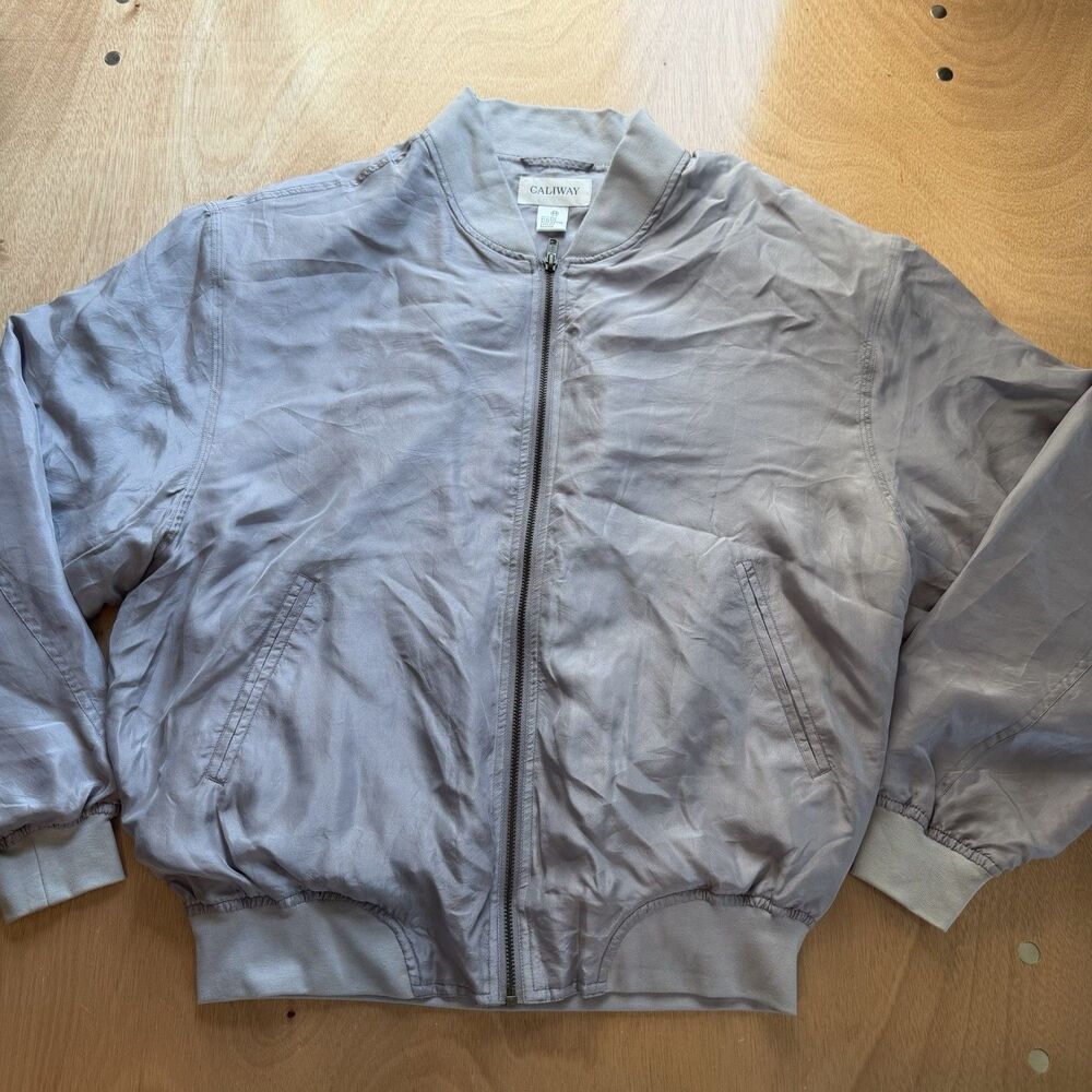Silk Minimalist Bomber Jacket Women's M Grayish Lavender Caliway Outerwear